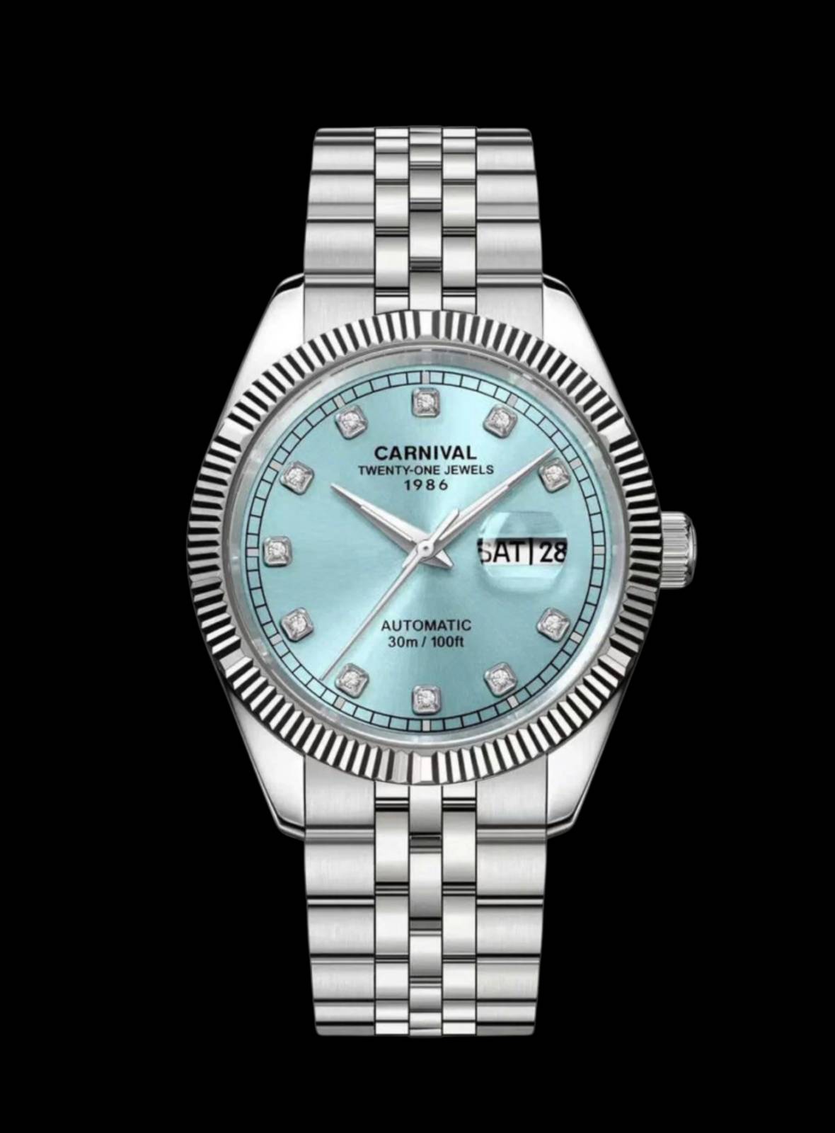 mặt xanh tiffany, dây trắng bạc