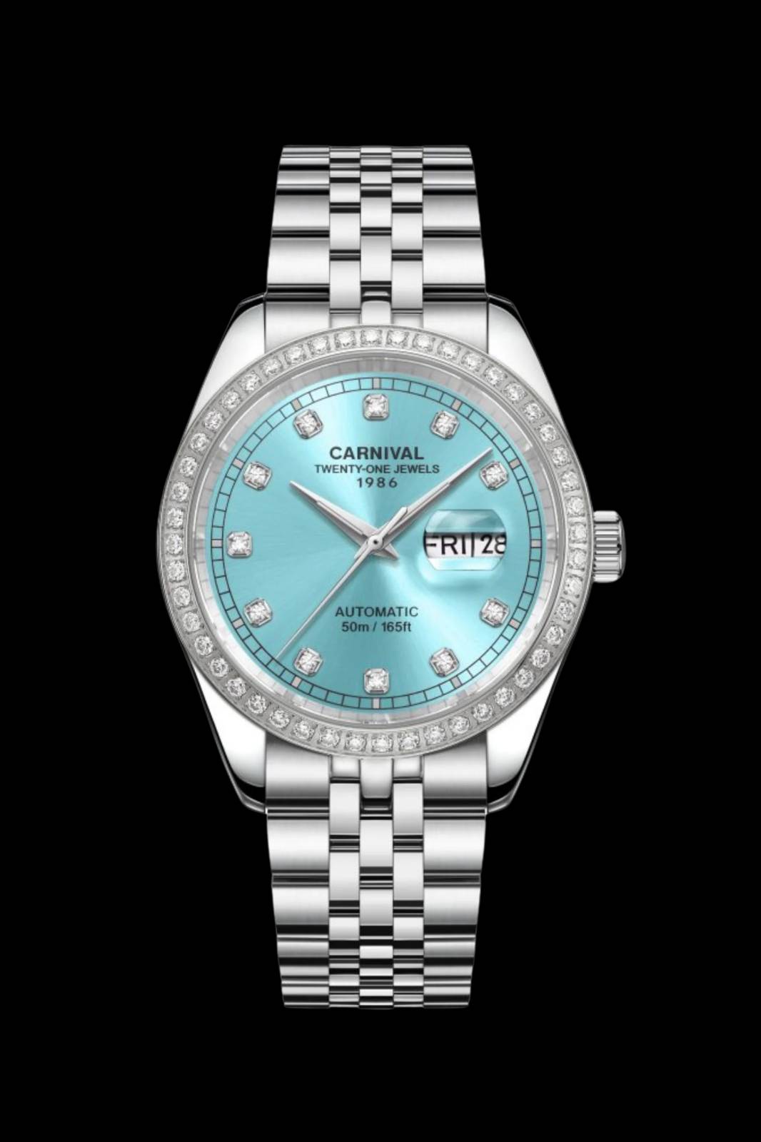 mặt xanh tiffany, dây trắng bạc
