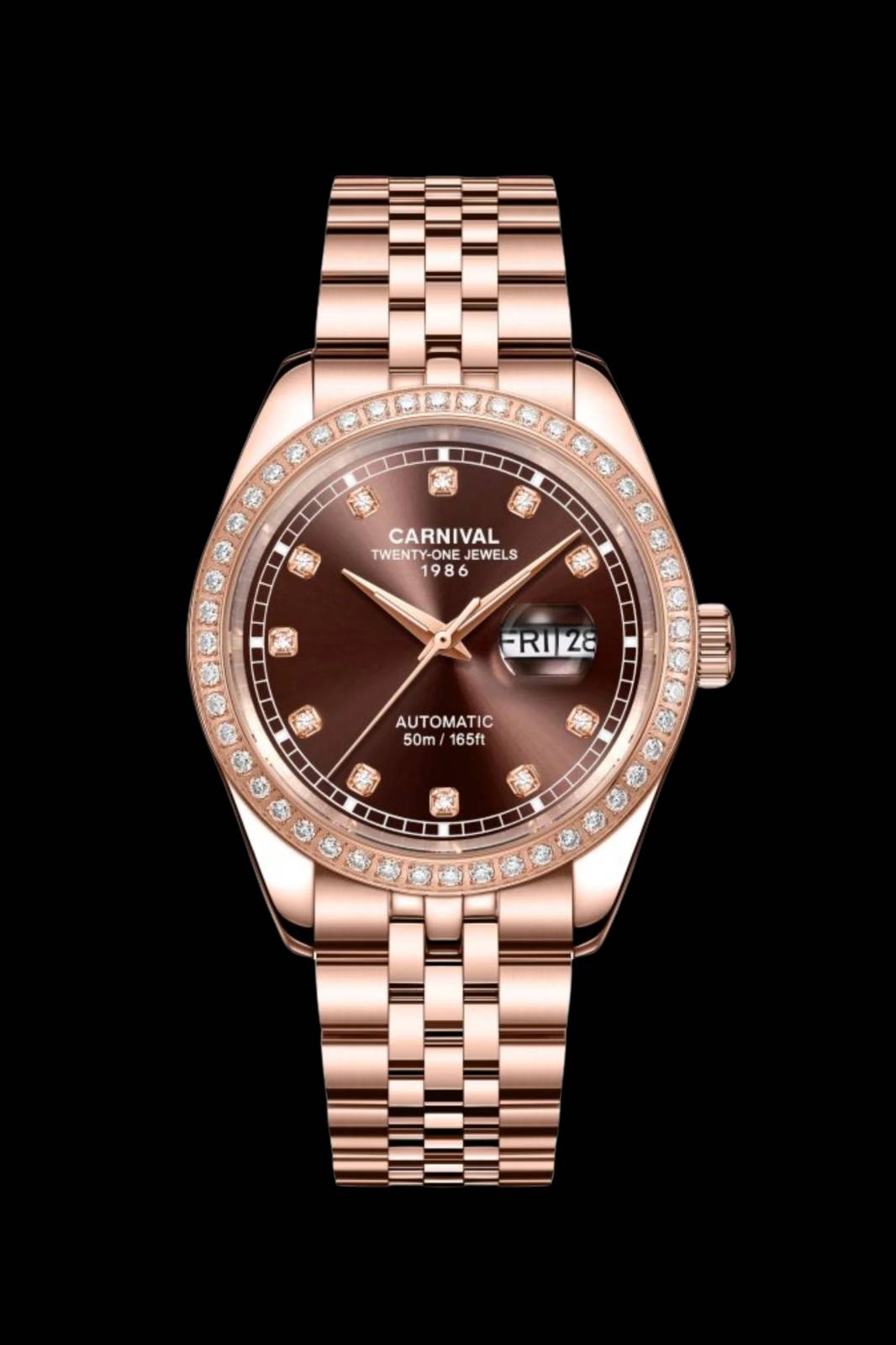mặt nâu chocolate, dây rose gold