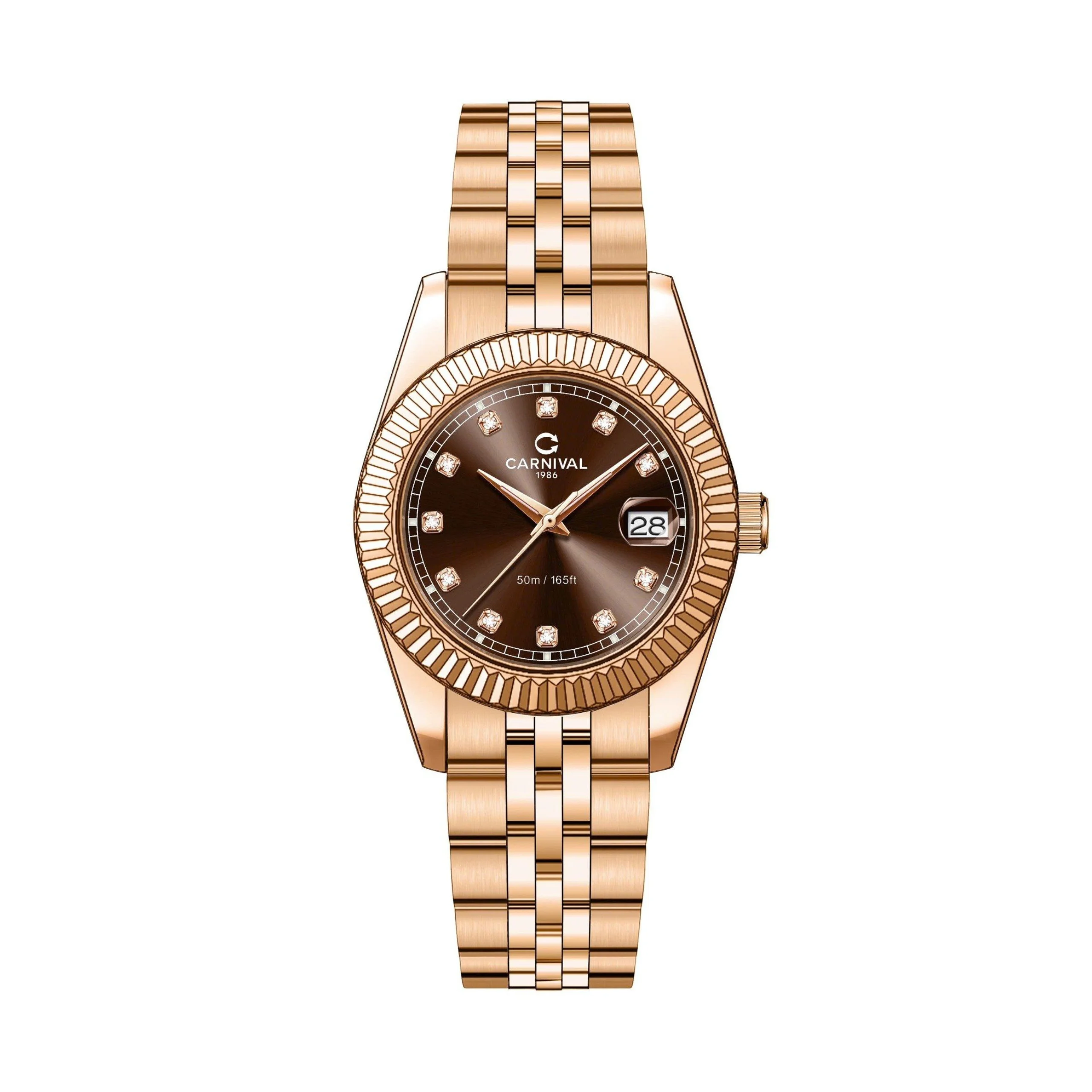 mặt nâu chocolate, dây rose gold