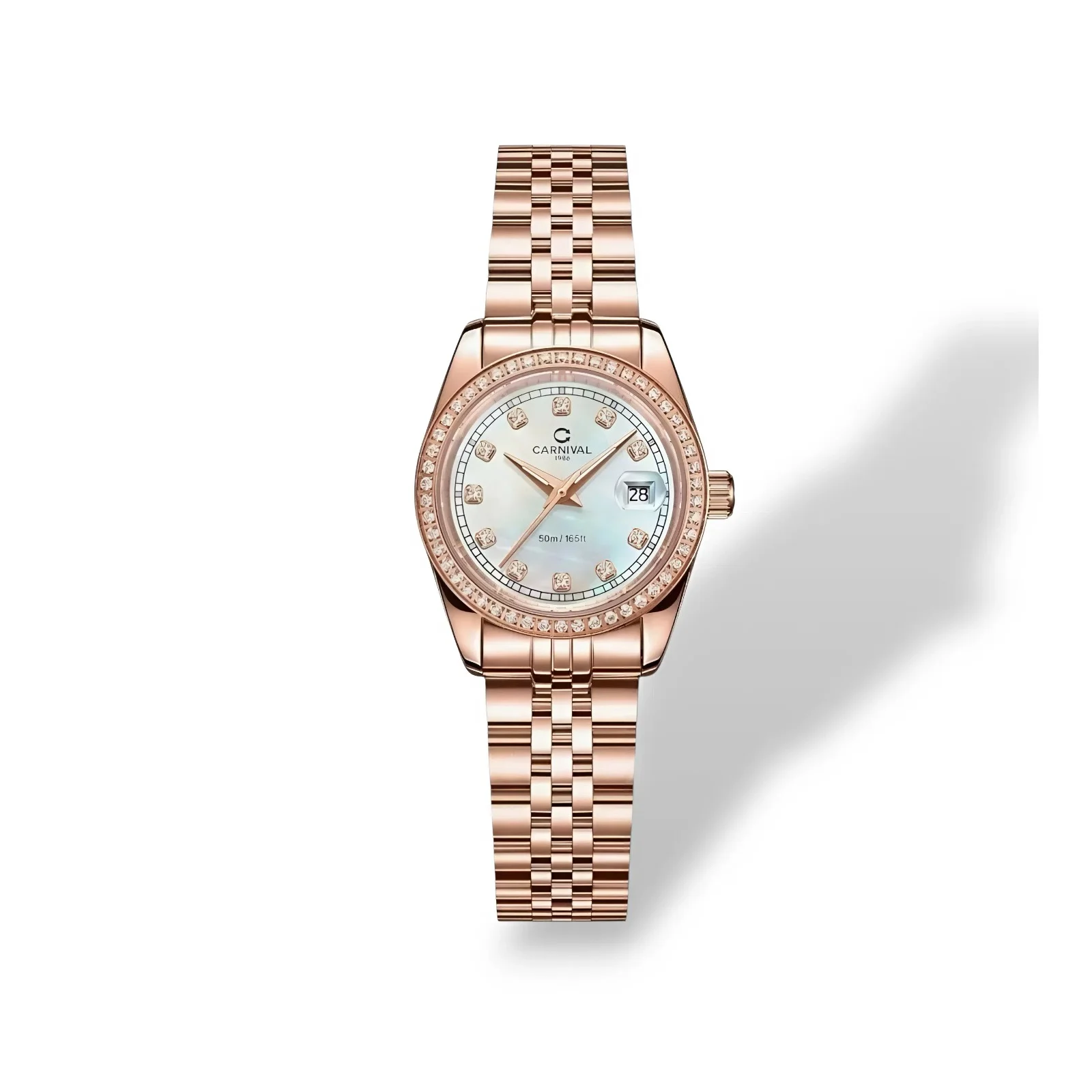 mặt trắng xà cừ, dây rose gold