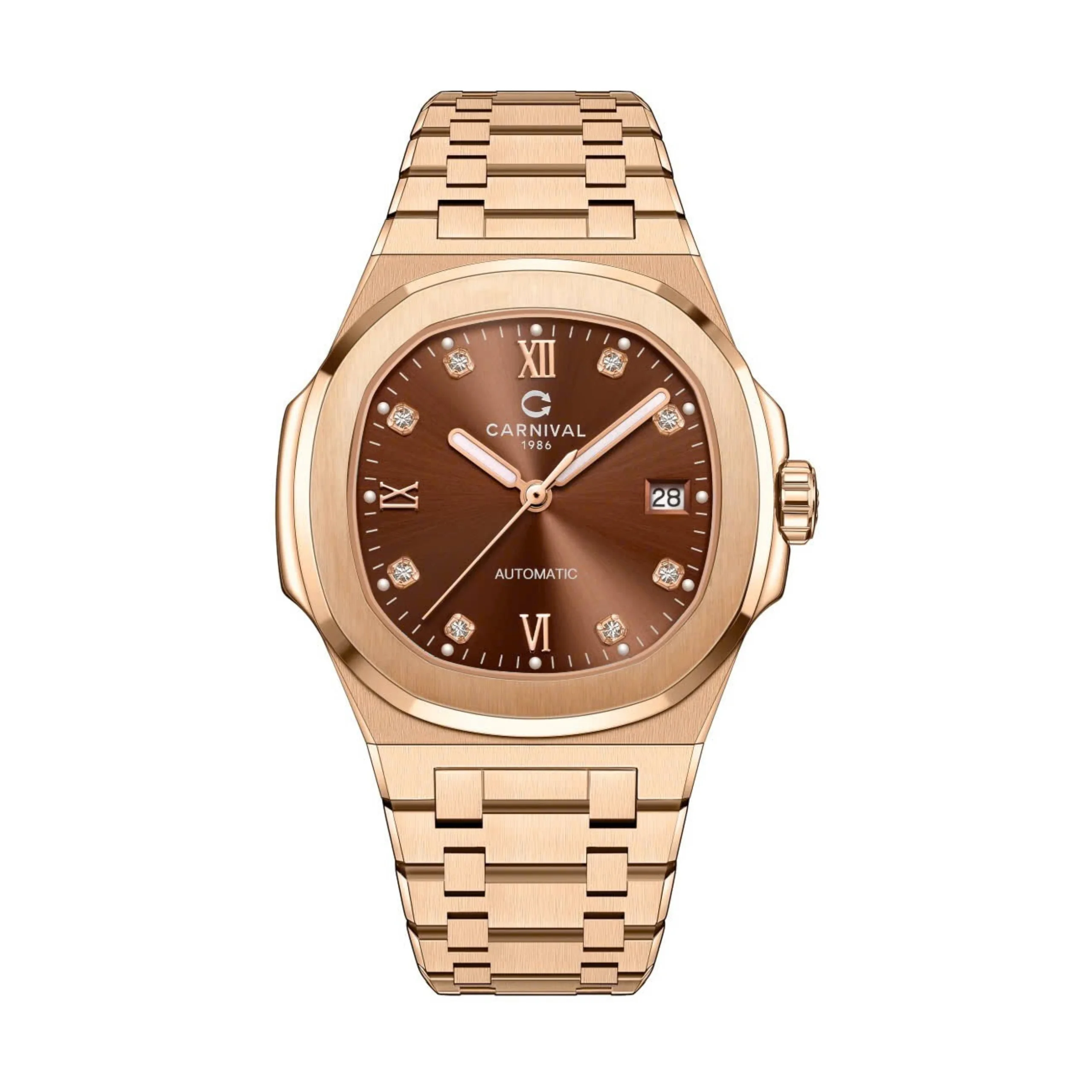 mặt nâu trầm, dây rose gold
