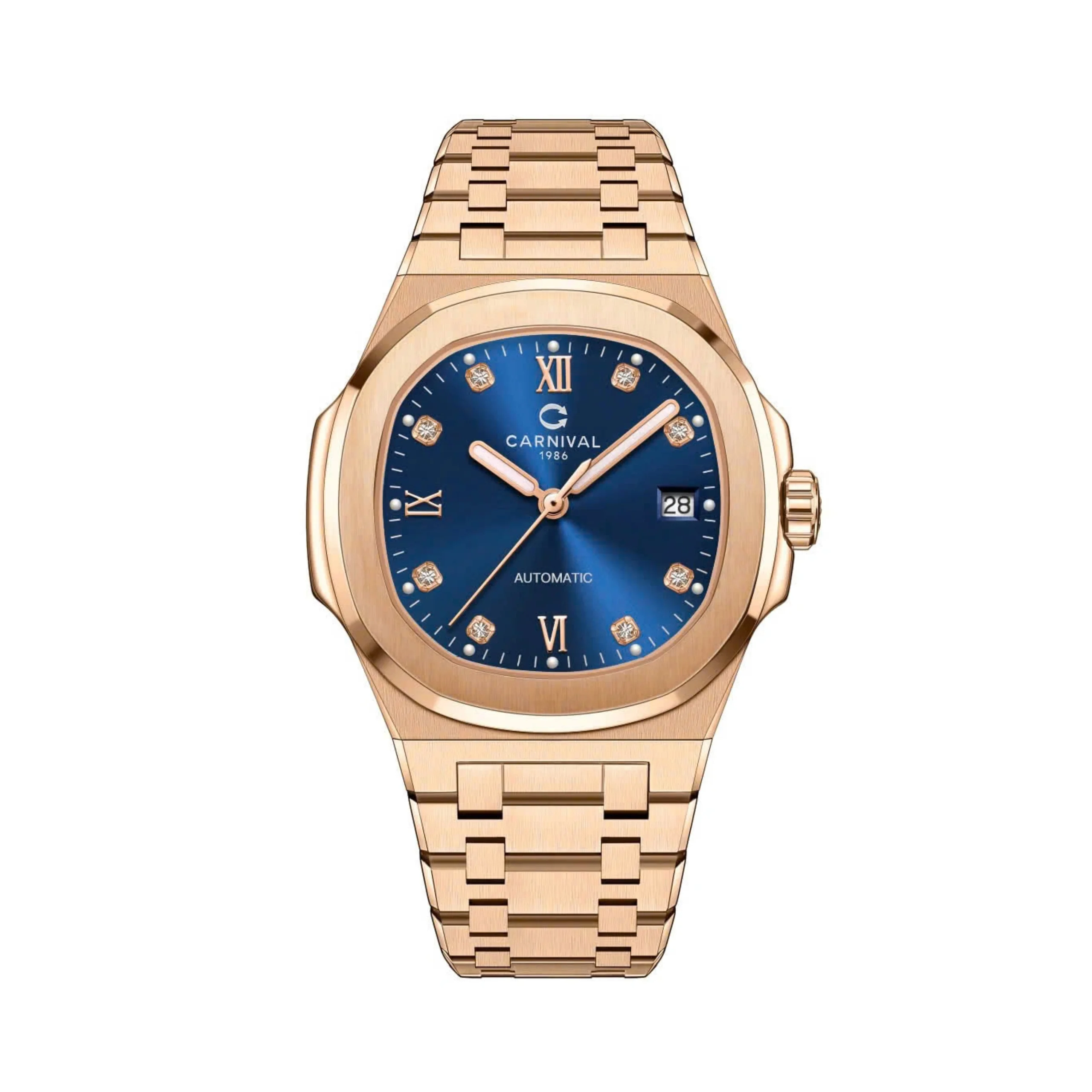 mặt xanh dương, dây rose gold