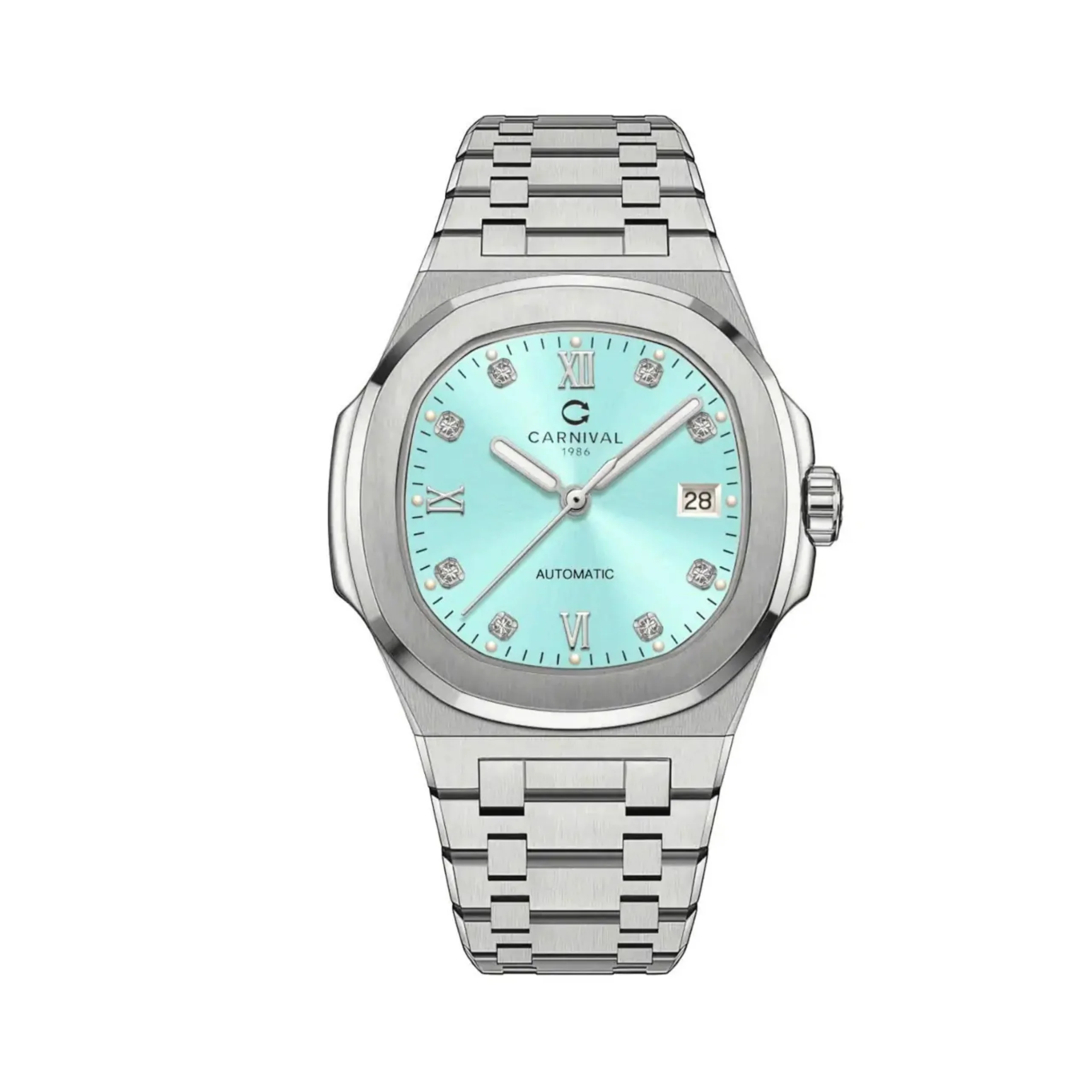 mặt xanh tiffany, dây trắng bạc