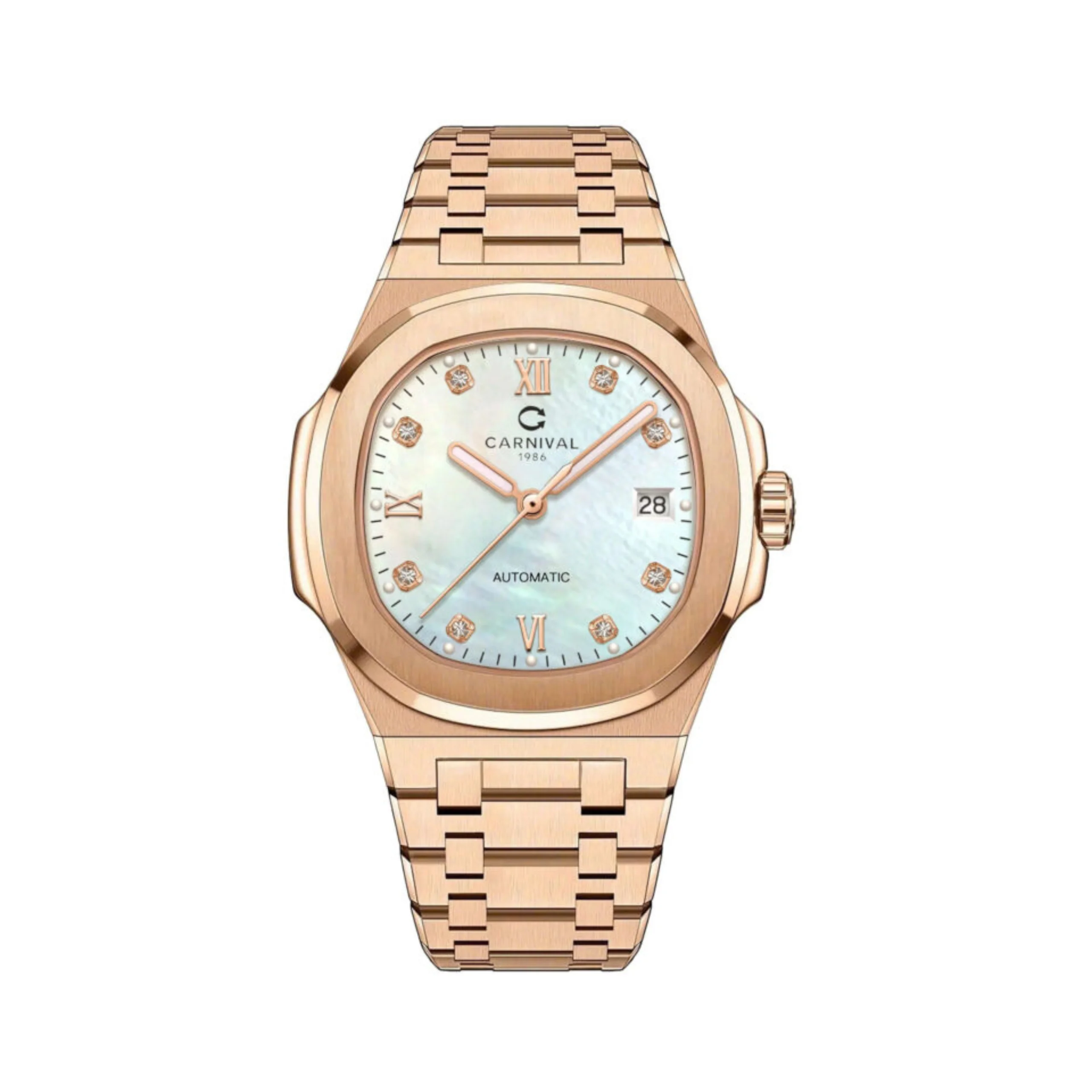 mặt xà cừ trắng, dây rose gold