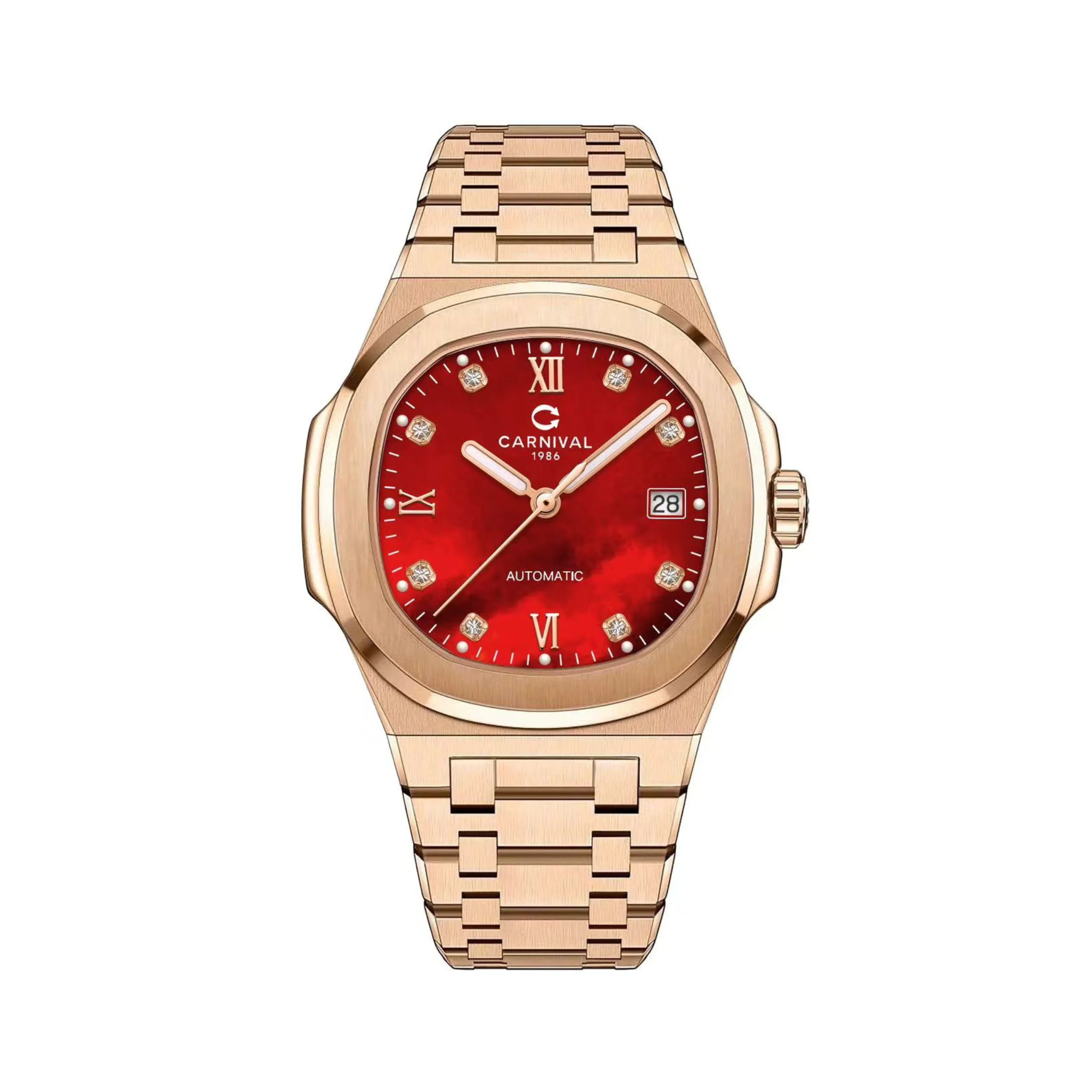 mặt đỏ, dây rose gold