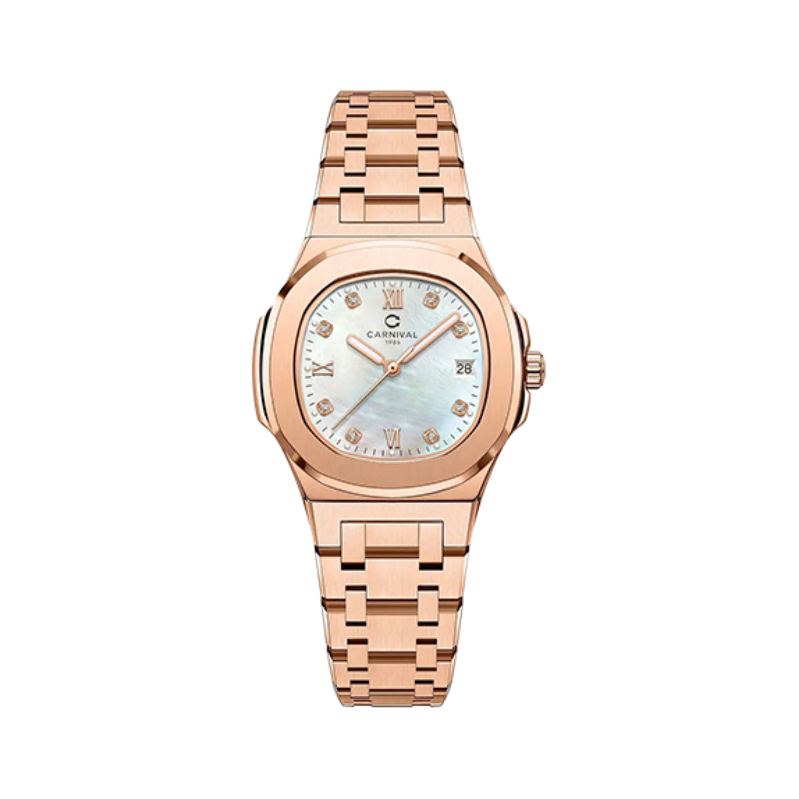 mặt trắng xà cừ, dây rose gold
