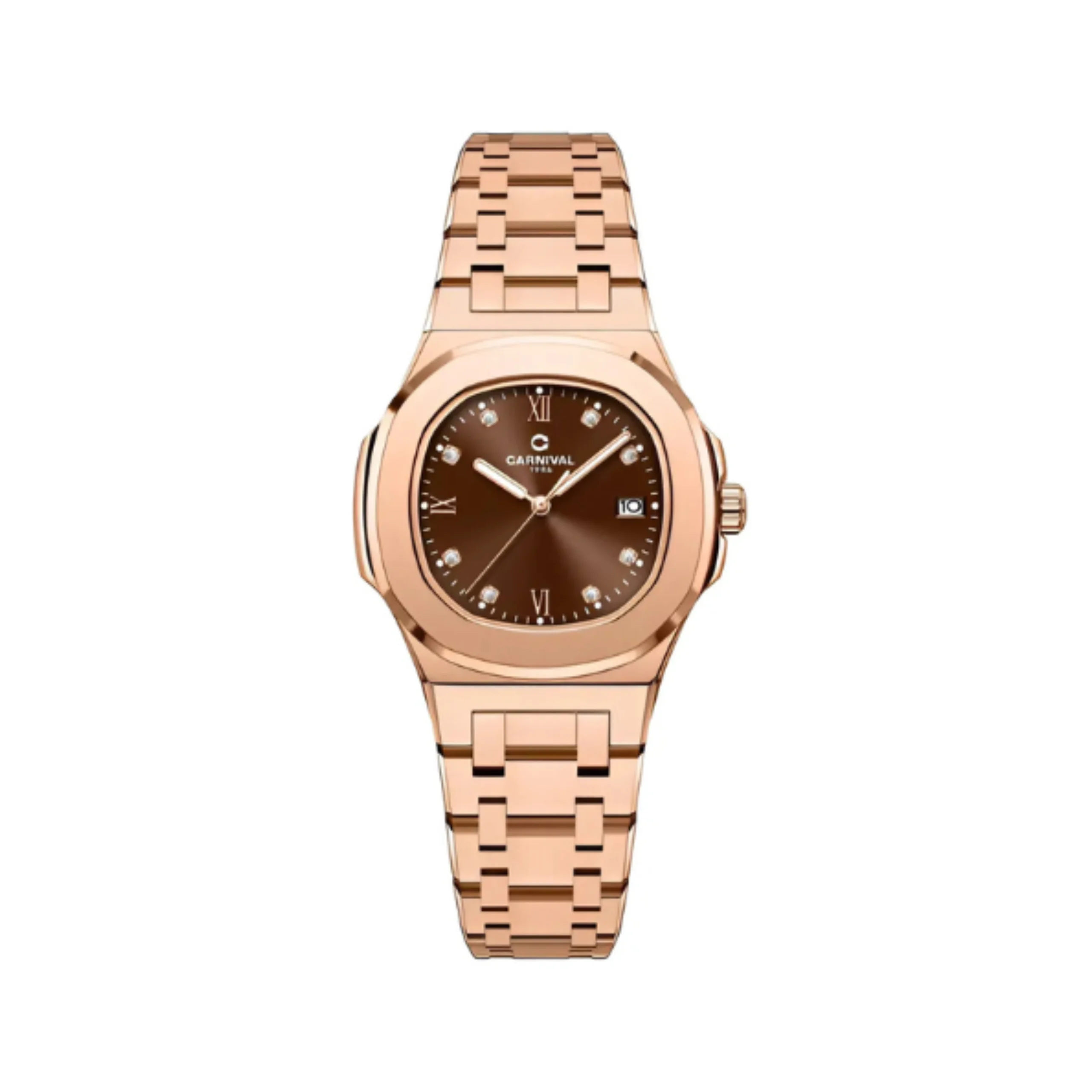 mặt nâu trầm, dây rose gold