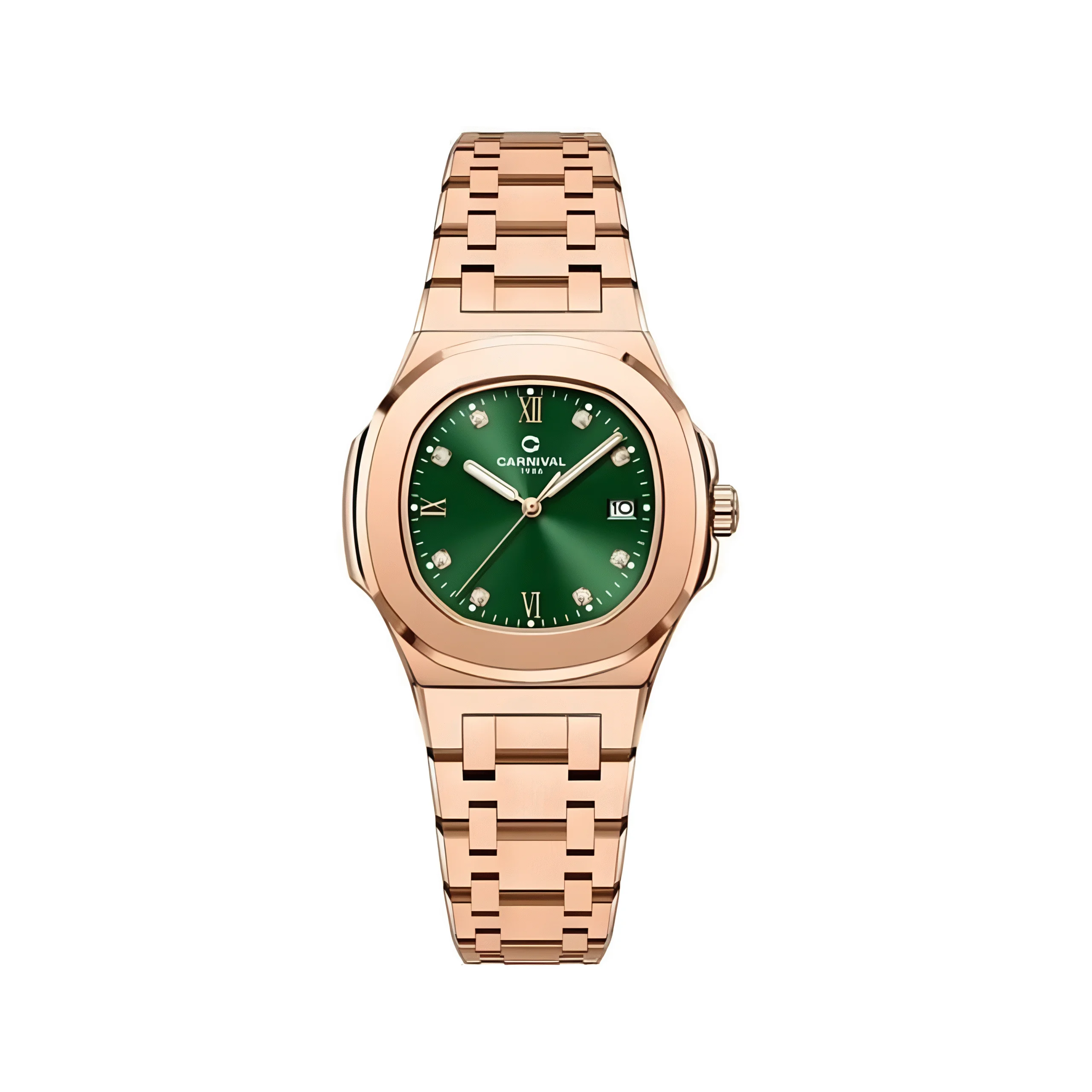 mặt xanh lục, dây rose gold