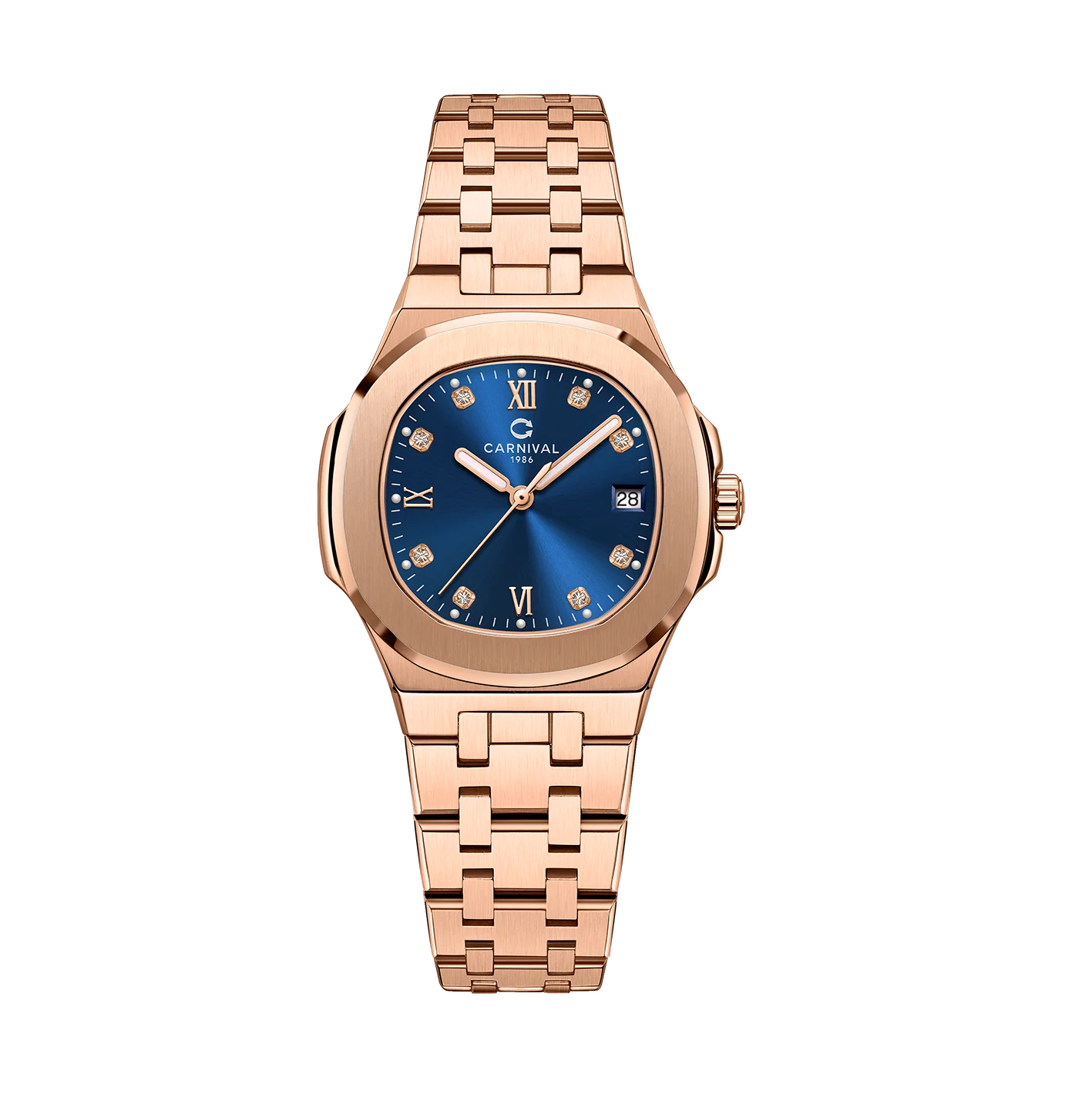 mặt xanh dương, dây rose gold