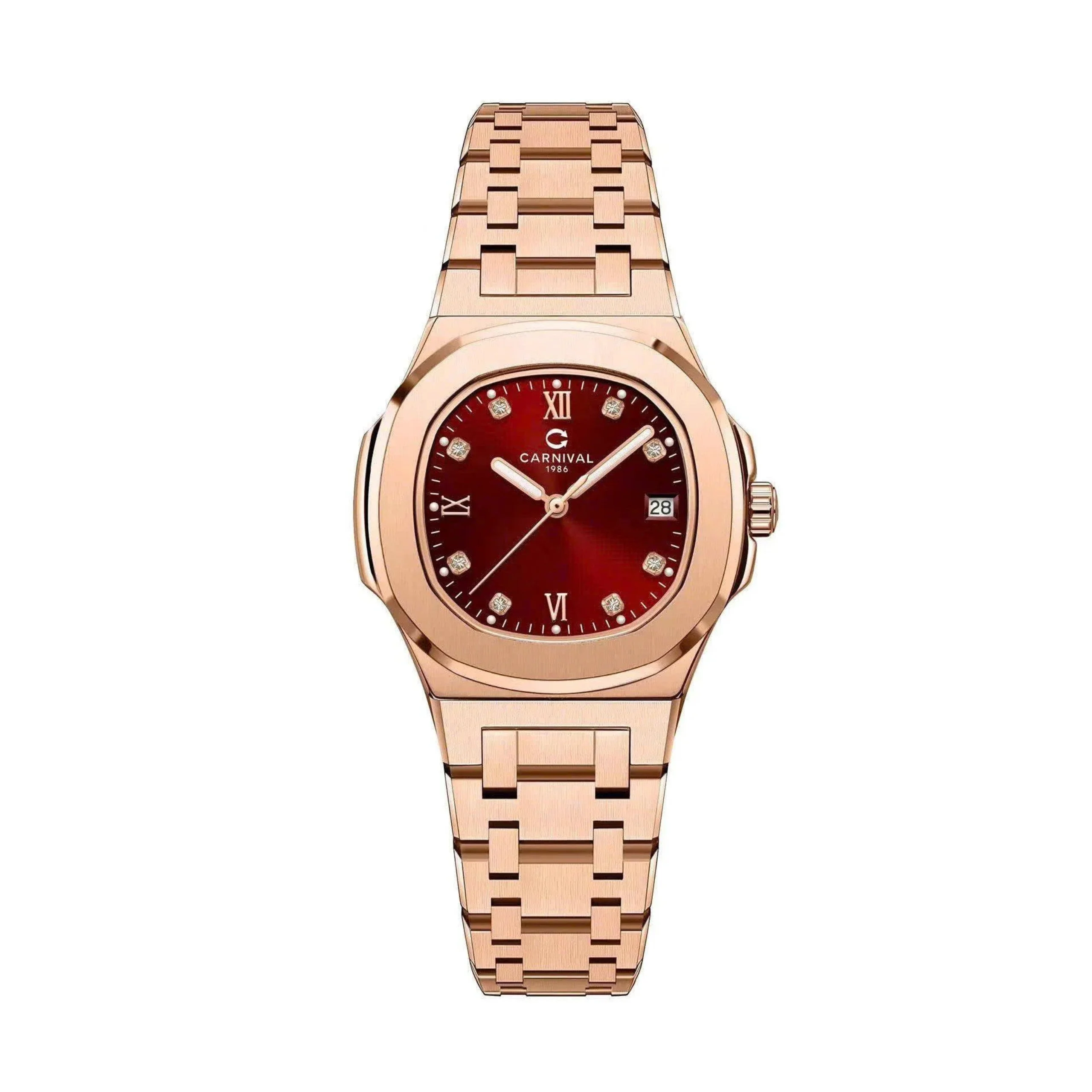 mặt đỏ, dây rose gold