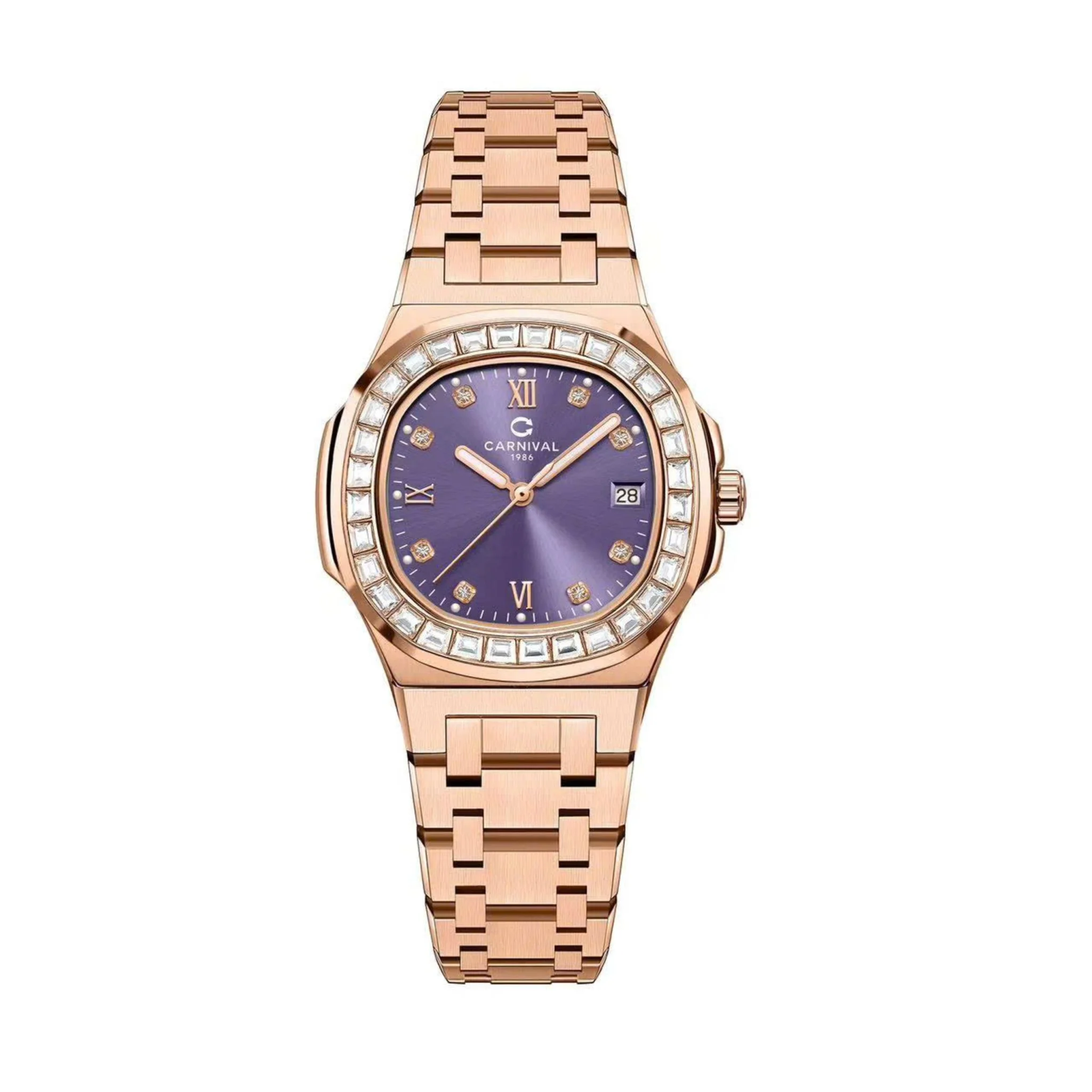 mặt tím viền đá, dây rose gold