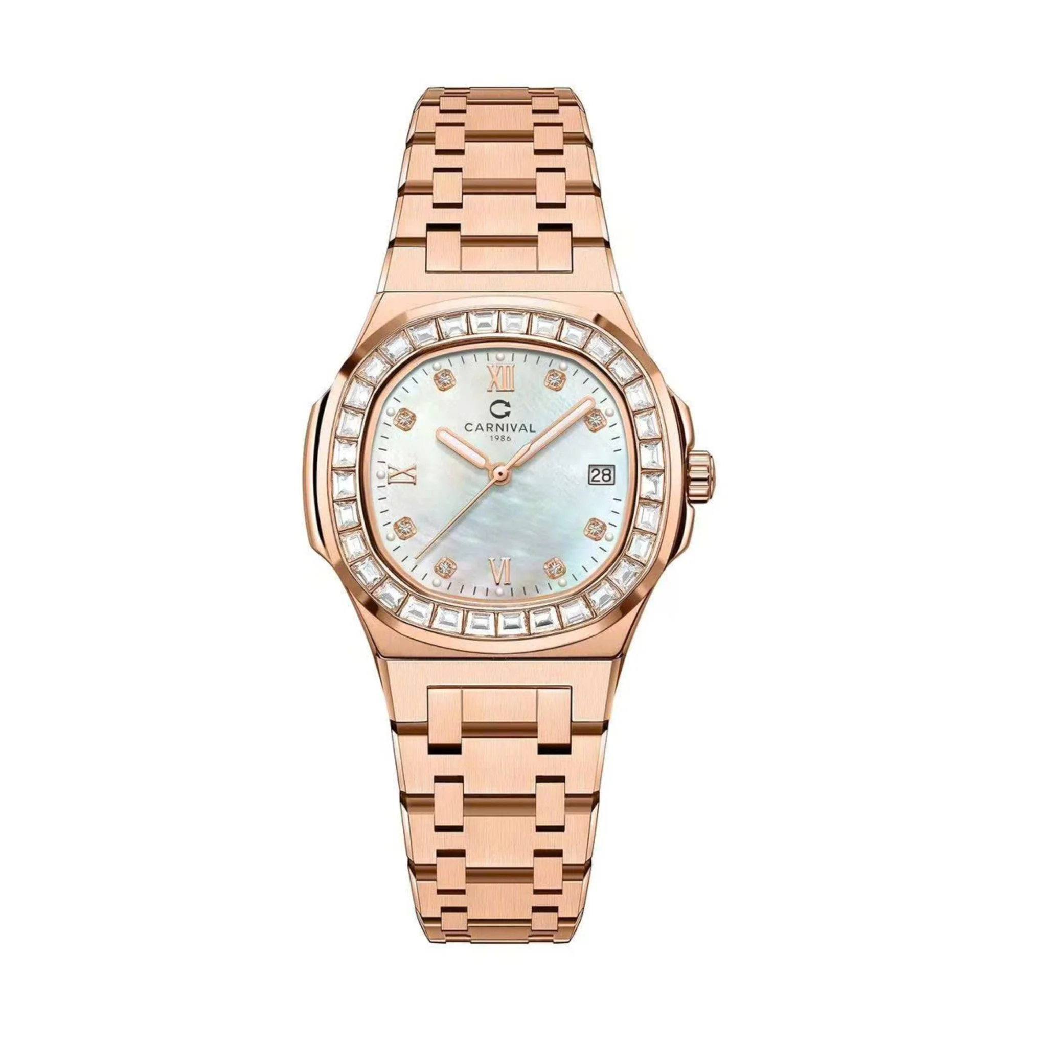mặt trắng xà cừ, dây rose gold