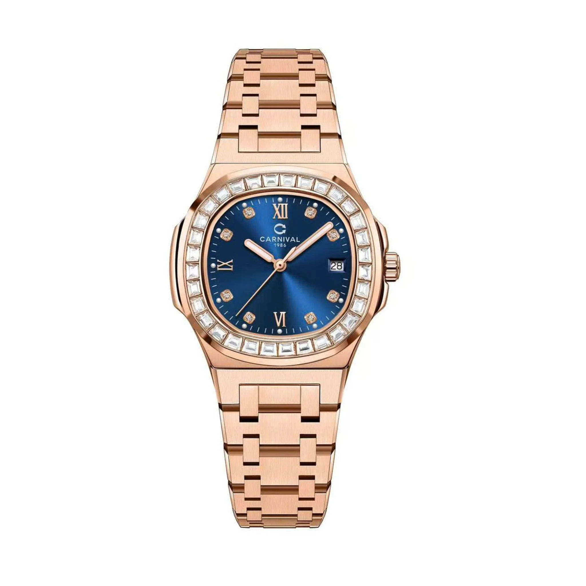 mặt xanh dương, dây rose gold