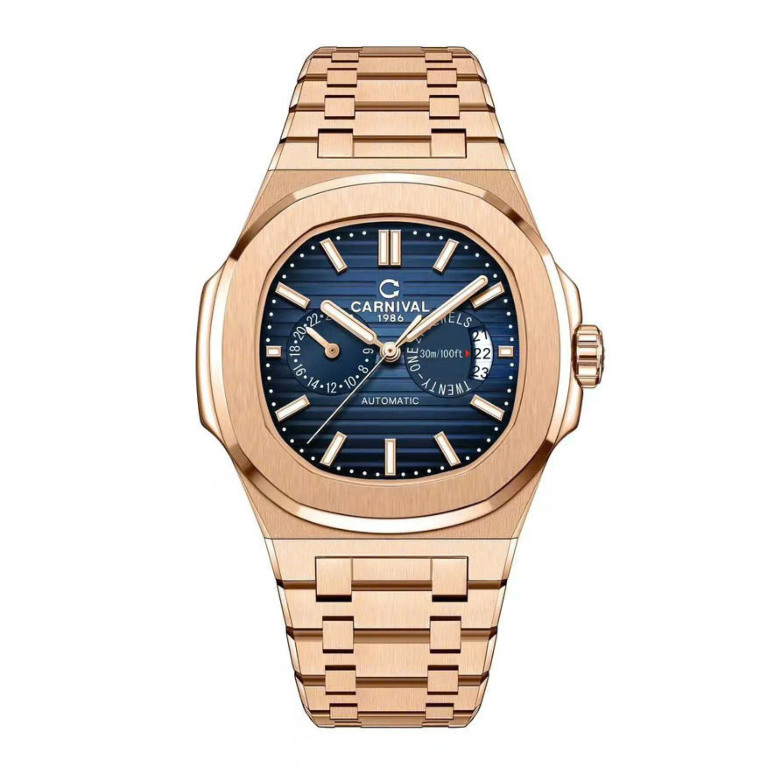 mặt xanh dương, dây rose gold