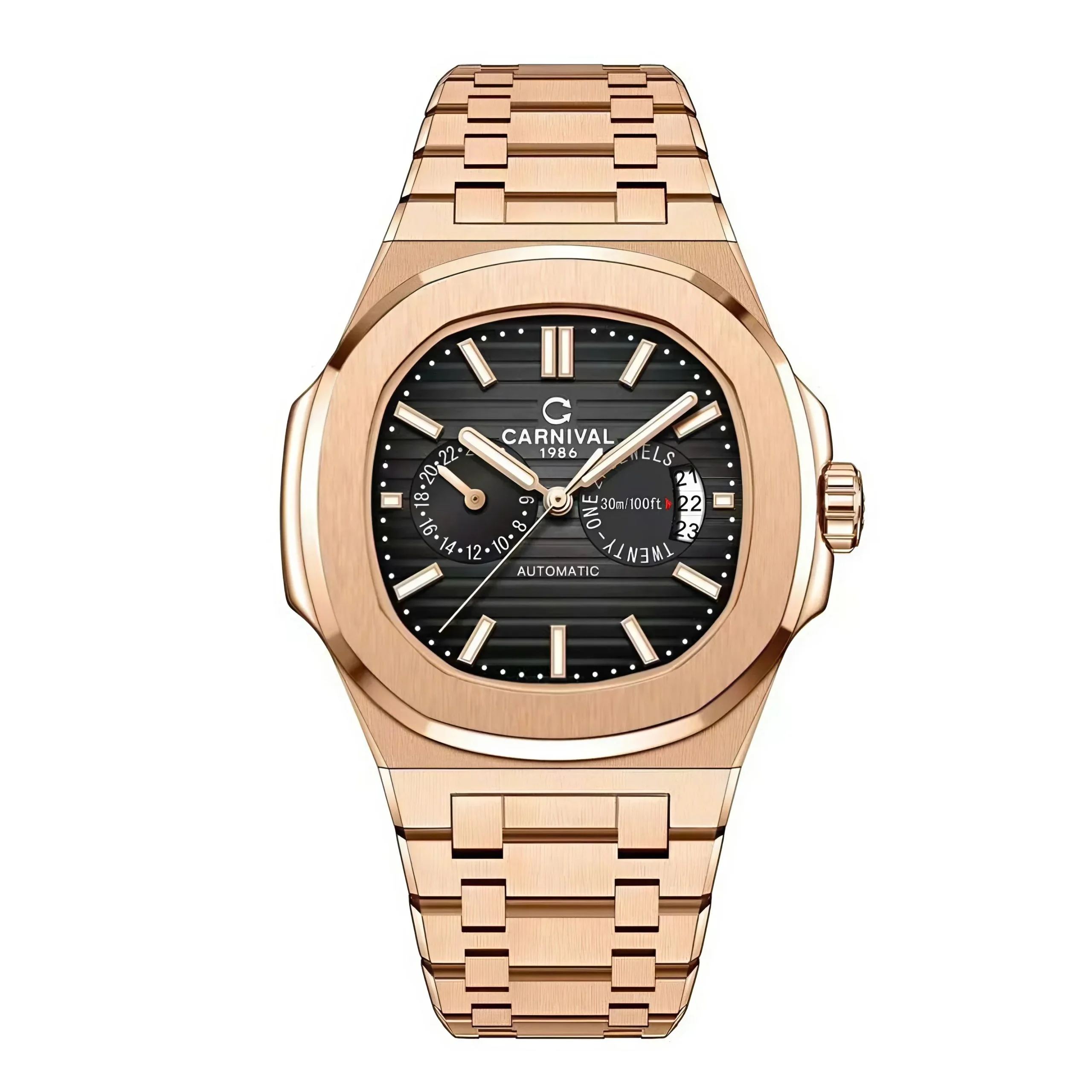 mặt đen, dây rose gold