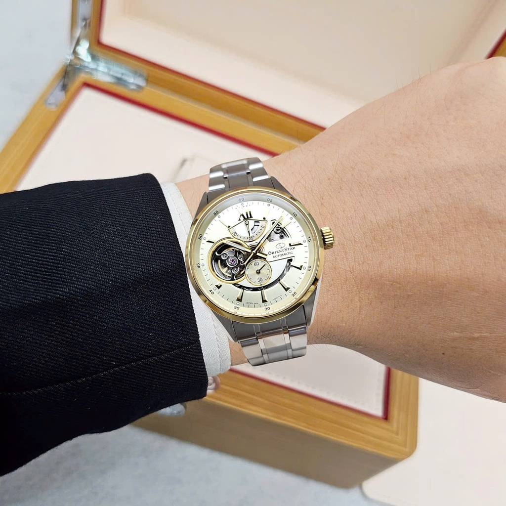Orient Star Joker Automatic Semi Skeleton Mạ Vàng Champagne RK-AV0124G (Nội Địa Nhật Made in Japan)